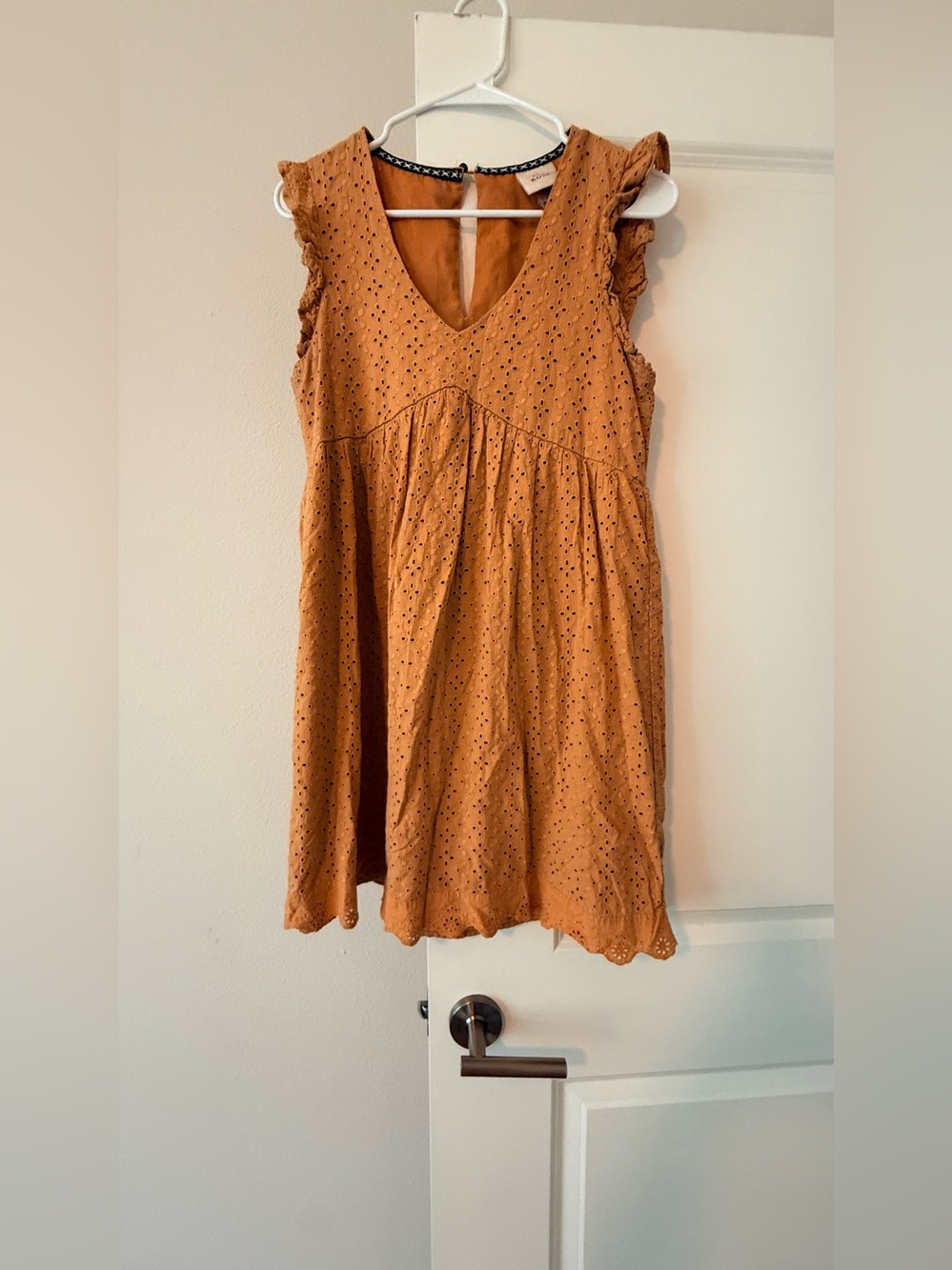 Knox Rose Terracotta Rust Eyelet Ruffle Shoulder Babydoll Dress ❤️